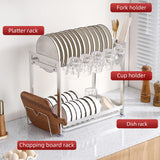 LIZWETEC Dish Drying Rack, Double Layered countertop Kitchen Organizer with Drainage Large Bowl Rack and Storage Rack with Drainage Board (Silver Upgraded Version)