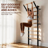 GMWD Swedish Ladder, Wood Stall Bar, Suspension Trainer with Pull-Up Bar and Dip Bar Attachments, Wooden Stall Bar with 9 Strategic Rods for Core Strengthening