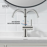 KENES Brushed Nickel Bathroom Faucet Single Handle Modern Prep Wet Bar Sink Faucet Bathroom Sink Faucets with Drain Assembly & Deck Plate, Farmhouse RV Camper Outdoor Utility Faucet, KE-9005B
