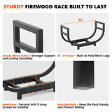 HXJLJY 30-inch Firewood Rack Outdoor Indoor with Log Carrier Bag, Stable Log Holder Rustproof Metal Wood Rack for Fireplace Patio Deck Firepit, Heavy Duty Firewood Storage Organizer Tool, Black