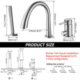 SUBEIXI Roman Tub Faucet with Hand Shower 3 Hole Deck Mount Tub Filler Bathtub Faucet with Sprayer High Flow Bathtub Faucet Set, Brush Nickel