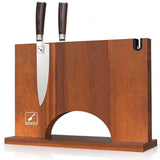 Magnetic Knife Block, Magnetic Knife Holder with Double Sided Magnetic Design, 12×10 Inches Knife Stand with Knife Sharpener, Acacia Wood Knife Storage for Kitchen Counter