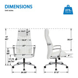 Office Star Products Antimicrobial Fabric High-Back Commercial Office Chair, Channel Tufting with Lumbar Support, Fixed Padded Aluminum Arms, Chrome Base, Dillon Snow White Fabric