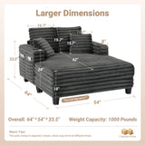 Amsleekey 64" Oversized Chaise Lounge Chair with Wood Frame, 2 Cup Holders