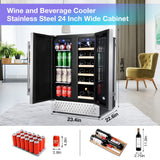 Tylza Wine and Beverage Refrigerator, 24 Inch Dual Zone Wine Beverage Cooler, Holds 20 Bottles and 88 Cans, Built-In and Freestanding