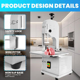 2500W Commercial Electric Meat Bandsaw, Stainless Steel Countertop Bone Sawing Machine with 8 Blades, 19.6" x 15.3" Workbeach, 0-7.9 Inch Cutting Thickness, Bone Saw for Butchering Frozen Rib Beef