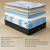 Lomeluous King Mattress, 14” King Size Mattress Hybrid with 4 Layers Premium Gel Memory Foam and Edge Support 7-Zone Pocket Springs, Motion Isolation & Pressure Relief, Medium Firm Comfort in a Box