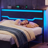 Homkdom King Size Bed Frame with LED Lights & Charging Station, King Bed Frame and Headboard,13" Under Bed Storage, Noise-Free Heavy Duty Metal Support, Modern Black