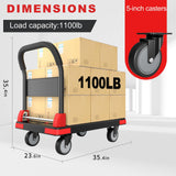 Heavy Duty Foldable Push Cart Dolly - Mobile Platform Truck with 360°Swivel Wheels