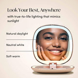 Fancii Mila 2 Compact Makeup Mirror with LED Light, Rechargeable, 10x /1x Magnifying, Tru-Glow Lighting System, Vegan Leather, Small Travel Mirror for Purses (Champagne Cream)