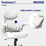 Nouhaus +Posture Ergonomic PU Leather Office Chair. Click5 Lumbar Support with FlipAdjust Armrests. Modern Executive Chair and Computer Desk Chair (White)