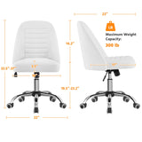 Mid Back PU Leather Armless Desk Office Chair, Modern Vanity Chair with Rolling Wheels