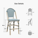PURPLE LEAF Counter Bar Stools 25" Set of 2 French PE Rattan, Light Blue