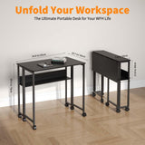 Small Foldable Computer Table on Wheels for Home Office & Small Spaces, Portable Workstation with Brakes