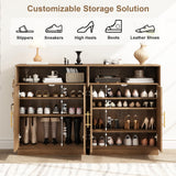 HOKYHOKY Set of 2 Rattan Shoe Storage Cabinet with 2 Arched Doors, 5-Tier Wood Shoe Organizer with Adjustable Shelves, Farmhouse Boho Shoe Rack Cabinet for Entryway,Rustic Oak