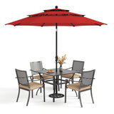 PHI VILLA Outdoor Table Chairs Set w/Umbrella, 5pc Patio Metal Furniture