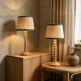 Natural Wood Color Wood Base Table lamp,8x8x18 inch Country Style Desk lamp,Modern Pleated lampshade Suitable for bedrooms and Offices Pack of 2 (Bulbs Not Included)