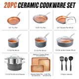 GOTHAM STEEL 20 Pc Ceramic Cookware Set, Copper Pots and Pans Set Non Stick with Bakeware, Cooking Utensils, and Steamer, Oven and Dishwasher Safe