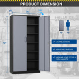 Tall Steel File Cabinets with Lockable Doors and 5 Adjustable Shelves-Black&Gray Steel Storage Cabinet for Home, School, Office