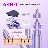 Bikini Trimmer for Women, 4 in 1 Electric Razors for Women - Dual Head, Wet & Dry Use Pubic Body Hair Trimmer Electric Shavers, Rechargeable Womens Facial Razors for Legs, Nose, Armpits, Bikini Area