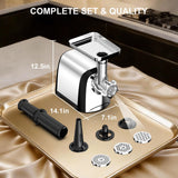 Electric Meat Grinder, 2600W Max 3-IN-1 Heavy Duty Sausage Stuffer with Sausage tube & Kubbe Kit, 3 Grinding Plates 2 Blades for Home Kitchen & Small Commercial Use, Stainless Steel