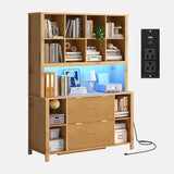 ADORNEVE Tall Mid Century Bookshelf with Storage Drawers,Oak