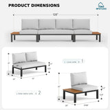 MFSTUDIO 4-Seat Metal Patio Sofa Sectional Set with Gray Cushion