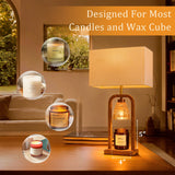 PoKat Farmhouse Table Lamps with Candle Warmer & Timer for Bedroom, Wood-Like Bedside Lamps Set of 2 for Night Stands, 21.5'' Bedroom Lamps Decor for Living Room, Corded Eletric, No Battery