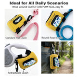 Naibeilerye Outdoor Dog Poop Bag Holder & Dispenser, Double Layer Pouch with Exquisite Embroidery, Sturdy POM Hook & Secure Fastening Design, Hanging Storage Bag for Dog Leash Hiking Travel (Yellow)