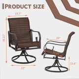 MELLCOM Patio Wicker Swivel Chair Set of 4, Heavy Duty Outdoor Dining Chair with 23.5'' High Back, Extra-Large Water-Fall Seat, Rattan Porch Seating Gentle Rocker for Outside, Backyard, Garden