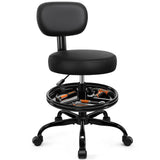 Shop Stool with Wheels for Garage, Mechanics Rolling Chair with Backrest, Adjustable Height Heavy Duty Garage Stool with Footrest and Storage Tray, Swivel Task Chair for Workshop Kitchen Salon