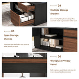 L-Shaped Executive Office Desk with Open Storage Shelves & Drawers, Modern Computer Desk