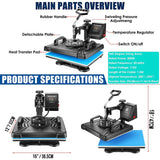 5 in 1 Heat Press Machine for t Shirts Professional Swing Away Heat Press Digital Combo 12" x 15" 360-degree AKEYDIY
