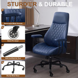 Office Chair with Rubber Wheels, Ergonomic Computer Chair 500 lbs, Leather Desk Chair with Lumbar Support