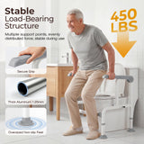 Toilet Safety Rails for Elderly & Disabled with Glow-in-the-Dark Handles, 450 lbs Heavy-Duty Frame, Flip-Up Arms, Dual Lock (Suction & Clamp), Adjustable No-Wobble Support, Grey
