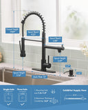 AIMADI Black Kitchen Faucet with Pull Down Sprayer,Stainless Steel Spring Kitchen Sink Faucet with Soap Dispenser,Modern Single Handle Faucets for Farmhouse,Camper,Laundry,RV,1or 3 Hole