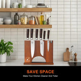 Magnetic Knife Block, Magnetic Knife Holder with Double Sided Magnetic Design, 12×10 Inches Knife Stand with Knife Sharpener, Acacia Wood Knife Storage for Kitchen Counter