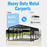 12x20FT Heavy Duty Metal Carport with Side Support Poles for All Weather
