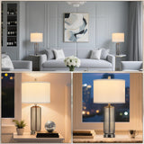 Table Lamps Set of 2 with Touch Control, 3-Way Dimmable Nightstand Lamp with Vertical Grained Glass, Grey Bedside Table Lamps, 27" Modern Glass Bedside Lamps with USB A+C Ports, Desk Lamp for Bedroom