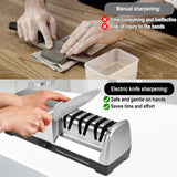 Electric Knife Sharpener 3 Stage, With 100% Diamond Abrasives and 15° Precision Angle Guides, Knife Sharpener Electric for all Kitchen Knives, Super Quiet Sharpenning and Polishing, Silver