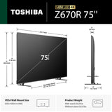Toshiba 75" Z670 Series Mini-LED 4K UHD Smart Fire TV (75Z670R, 2026 New) - QLED, Native 144Hz, HDR10+, Dolby Vision IQ, REGZA Engine Zri, Dolby Atmos, Game Mode Pro, Alexa Built-in, Japan Quality
