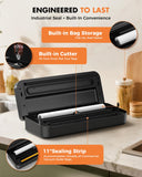 UPRUBE Vacuum Sealer for Food, 95kPa Food Saver Machine, 135W Fast-Sealing with Easy Tear Cutter, Built-in Bag Storage, 9-in-1 Compact with 10 ft Bag Roll