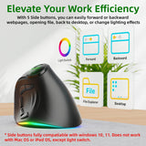 IDJXNXYDH Ergonomic Vertical Wireless Mouse Bluetooth & 2.4G USB Receiver RGB Backlit Rechargeable Mute Vertical Mouse Multi Device Switch for Office PC Mac