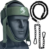 Neck Harness for Increases Neck Core Strength - Neck Exerciser with 30" Heavy Duty Steel Chain for Safely Lifting Weights Up to 280 lbs Green