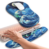 Hokafenle 2in1 Combination, Wave Keyboard Wrist Rest and Ergonomic Curvature Mouse Pad Wrist Support for Relieve Wrist Pain, Filled with Soft Cushion Memory Foam, Crescent Waves