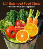 URVIBY Juicer Machines, 5.3" Large Feed Chute Cold Press Juicer with Double Press Technology, 400W Motor, High Juice Yield, Easy to Clean, Masticating Juicer for Whole Vegetables & Fruits, Dark Black