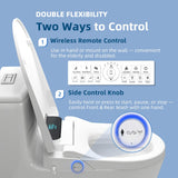 QMU Electric Bidet Toilet Seat Round - Smart Heated Toilet Seat with Remote Control, Instant Warm Water, Self-Cleaning Nozzle, Warm Air Dryer, Feminine Wash, Soft Close, LED Display