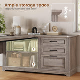 Executive Desk, 61" Farmhouse L Shaped Desk with File Drawers, Office Desk with Drawers and Power Outlets