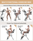 Pooboo Folding Exercise Bike, Foldable Fitness Stationary Bike, Upright Indoor Cycling Bike, 4-in-1 Magnetic X-Bike with Ergonomic Handrail Grips, Upgraded Mesh Backrest for Home Gym Workout