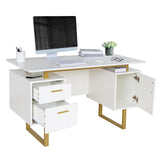 Storage Drawers and Cabinet 51.25” W-Modern Office Large Floating Desktop Surface Desk, 23.6" D x 51.2" W x 29.8" H, White/Gold Techni Mobili
